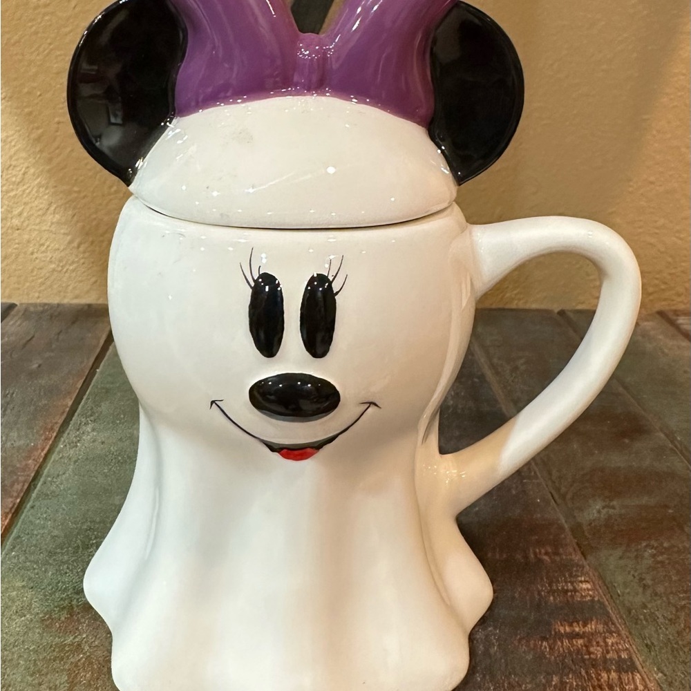 Halloween Disney Minnie Mouse Mug with Lid - White and Purple